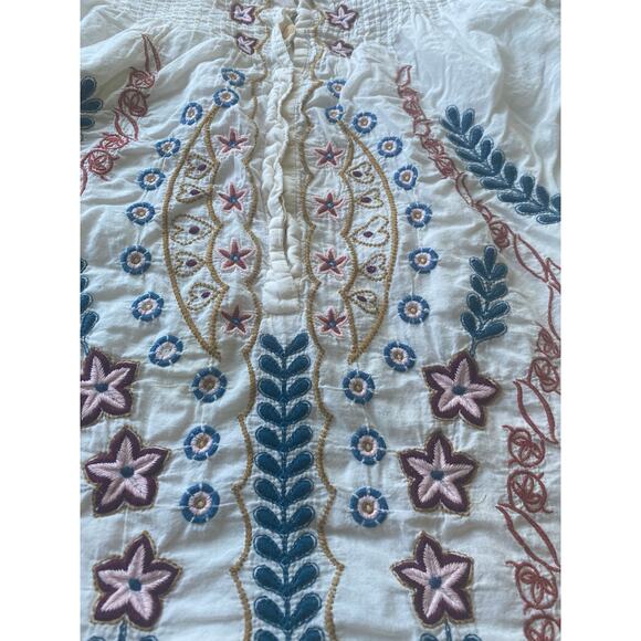 Johnny Was Floral Embroidered Beige Cotton Blouse Tunic 3J Workshop Medium Flaw - Picture 3 of 9
